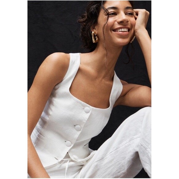 J. Crew Scoopneck Linen Vest Size 4 White NEW Coastal Preppy Nautical Casual - Picture 3 of 11